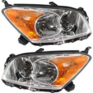 Headlight Pair/Set for Toyota RAV4 2009-2012, Right (Passenger) and Left (Driver), Base/Limited Models, Lens and Housing, Halogen, for Japan Built Vehicle - Replacement