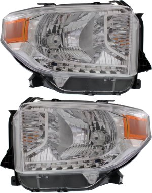 Pair/Set - Headlight Assembly for Toyota Tundra 2014-2015, Right (Passenger) and Left (Driver), Halogen, Suitable for SR, SR5, Limited Models, without Level Adjuster, Replacement Set