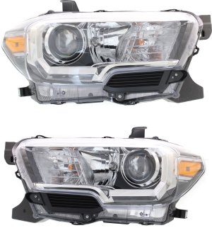 Headlight Assembly Pair/Set for 2016-2017 Toyota Tacoma, Right (Passenger) and Left (Driver), without LED Daytime Running Lights, with Fog Lights Replacement