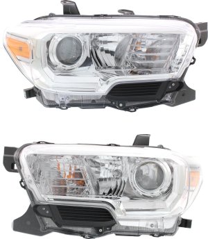 Headlight Assembly Pair/Set for 2016-2018 Toyota Tacoma, Right (Passenger) and Left (Driver), Without LED Daytime Running Lights, Without Fog Lights, Replacement