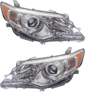 Headlight Assembly Pair/Set for 2012-2014 Toyota Camry L/LE/XLE/Hybrid Models, Right (Passenger) and Left (Driver), Halogen, Replacement