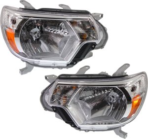 Headlight Assembly Pair/Set for Toyota Tacoma 2012-2015, Right (Passenger) and Left (Driver) Side, Type 1, Clear Lens, 2014-2015 Replacement