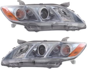 Pair/Set - Headlight Assembly for 2007-2009 Toyota Camry Hybrid Model, Halogen, Right (Passenger) and Left (Driver), USA Built Vehicle, Replacement