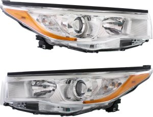 Headlight Assembly for 2014-2016 Toyota Highlander, Halogen, Right (Passenger) and Left (Driver), without Smoked Chrome Accent, Replacement Pair/Set