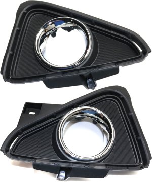 Front Fog Light Molding Pair/Set for Toyota Rav4 2016-2018, Right (Passenger) & Left (Driver), Textured with Chrome Trim, for LE, Limited, Platinum, Hybrid (LE+,Limited,XLE) Models, Replacement