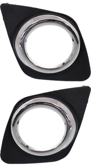Front Fog Light Molding Pair/Set for Toyota RAV4 2009-2012, Right (Passenger) and Left (Driver), Black and Chrome Replacement