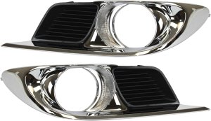 Front Fog Light Molding Pair/Set for 2011-2012 Toyota Avalon, Right (Passenger) and Left (Driver), Black with Chrome Trim, Replacement