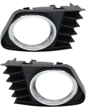 Front Fog Light Molding Pair/Set for Toyota Prius V 2012-2014, Right (Passenger) and Left (Driver), Paint to Match Bezel, Includes Fog Lights, Replacement