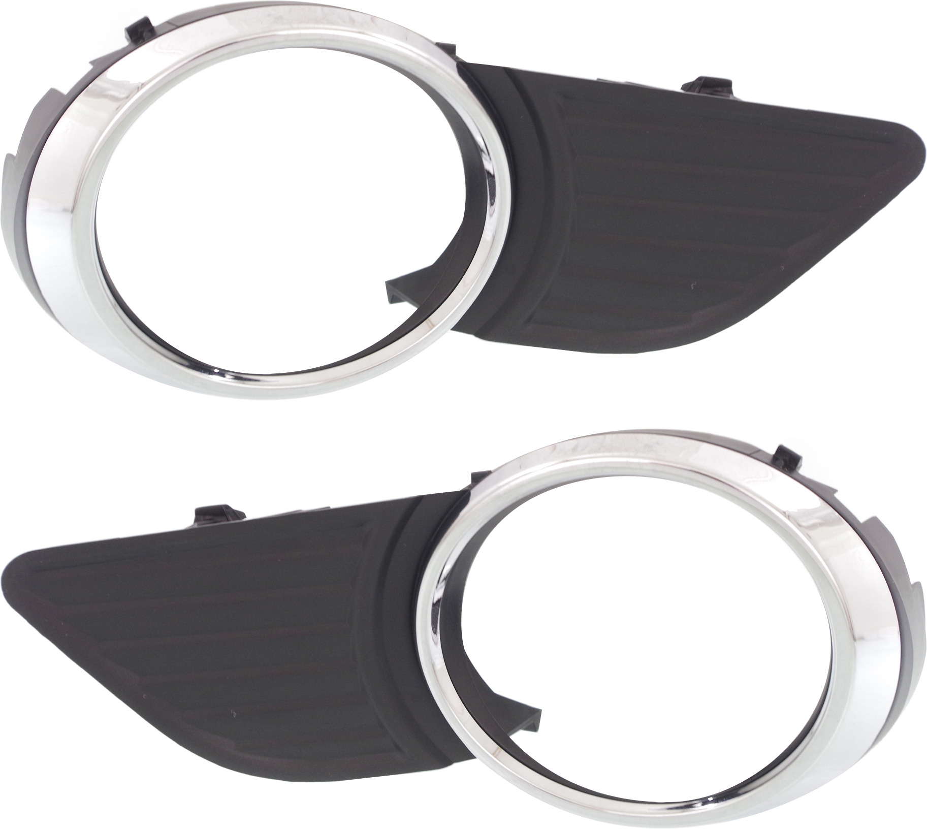 Front Fog Light Molding Pair/Set for Toyota Sienna 2011-2017, Right (Passenger) and Left (Driver), Black with Chrome Trim, with Park Distance Control Sensor Holes, Replacement