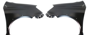 Front Fender Pair/Set for 2003-2005 Toyota Echo Coupe/Sedan, Right (Passenger) and Left (Driver), Primed (Ready to Paint), without Signal Light Hole, with Wheel Opening Molding Hole Replacement