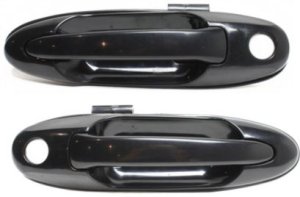 Front Door Handle Pair/Set for 1998-2007 Toyota Land Cruiser/Lexus LX470, Right (Passenger) and Left (Driver), Outside, Smooth Black Replacement