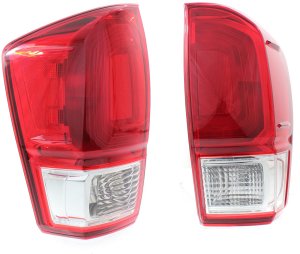 Red Lens Tail Light Assembly Pair/Set for 2016-2020 Toyota Tacoma, Right (Passenger) and Left (Driver) Replacement