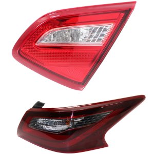 Tail Light Set for 2016 Nissan Altima, Right (Passenger) Inner and Outer Assembly, Clear Red Lens with Chrome and Black Interior; Replacement