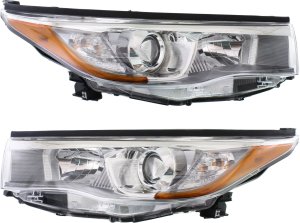 Headlight Assembly Pair/Set for Toyota Highlander 2014-2016, Right (Passenger) and Left (Driver) Halogen Headlights, w/ Smoked Chrome Accent, Replacement