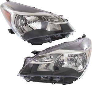 Headlight Pair/Set for 2015-2017 Toyota Yaris CE/L/LE Models, Right (Passenger) and Left (Driver) Side, Lens and Housing, Multi-Reflector Type, Replacement