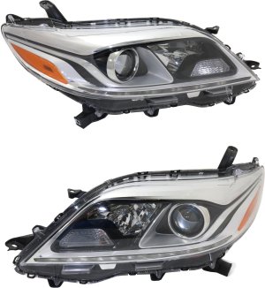 Headlight Assembly Pair/Set for Toyota Sienna 2015-2020, Right (Passenger) & Left (Driver), Halogen with LED Daytime Running Light, Excludes SE Model, Replacement