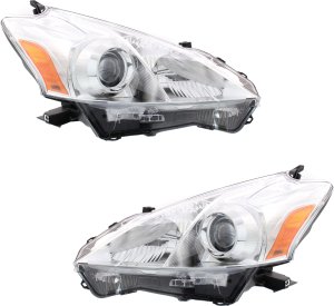 Headlight Pair/Set for 2012-2014 Toyota Prius V, Right (Passenger) and Left (Driver), Lens and Housing, Halogen Replacement