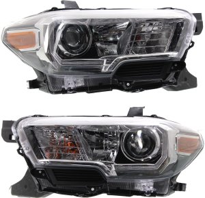 Headlight Assembly Pair/Set for 2016-2023 Toyota Tacoma, Right (Passenger) and Left (Driver), with LED Daytime Running Lights and Halogen Fog Lights, Replacement