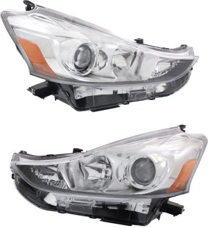Headlight Pair/Set for Toyota Prius V 2015-2018, Right (Passenger) and Left (Driver), Lens and Housing, Halogen Replacement