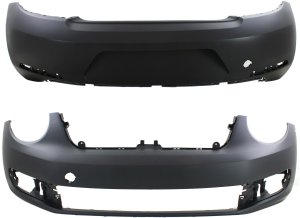 Front and Rear Bumper Cover Set for 2012-2016 Volkswagen Beetle, Primed (Ready to Paint), Excluding R-Line Model, Convertible/Hatchback Replacement