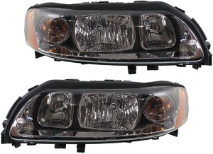 Headlight Assembly Pair/Set for Volvo S60 2005-2009, Includes Right (Passenger) and Left (Driver) Halogen Headlights, Replacement
