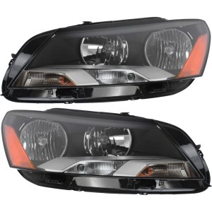 Headlight Assembly Pair/Set for Volkswagen Passat 2012-2015, Halogen, Right (Passenger) and Left (Driver), From 3-21-11, Replacement