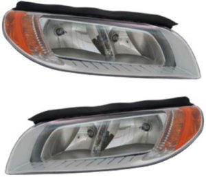 Headlight Assembly Pair/Set for Volvo S80/XC70 2008-2011, V70 2008-2010, Halogen, Right (Passenger) and Left (Driver), Replacement