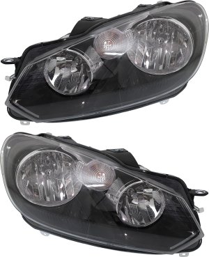 Pair/Set - Headlight Assembly for Volkswagen Jetta Wagon 2010-2014, Right (Passenger) and Left (Driver), Halogen, Replacement