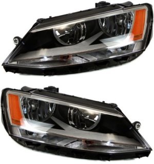 Headlight Assembly for Volkswagen Jetta Sedan 2011-2016, Halogen, Right (Passenger) and Left (Driver), Replacement Pair/Set