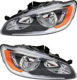 Headlight Assembly Pair/Set for Volvo S60 2014-2018 / V60 2015-2018, Right (Passenger) and Left (Driver), Halogen, Replacement