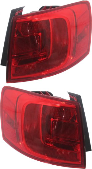 Tail Light Assembly Pair/Set for Volkswagen Jetta 2011-2018, Right (Passenger) and Left (Driver), Outer, Sedan, Hybrid 2013-2014 Model, Without Rear Fog Lights, Halogen Replacement