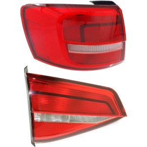 Tail Light Assembly Set for 2015 Volkswagen Jetta, Left (Driver) Side, Inner and Outer, Clear & Red Lens, Replacement