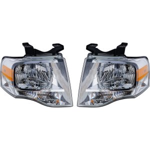 Headlight Assembly for 2007-2014 Ford Expedition, Right (Passenger) and Left (Driver), Halogen, without Black-Out, Replacement Pair/Set