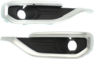 Front Fog Light Molding Pair/Set for 2017-2019 GMC Acadia, Left (Driver) and Right (Passenger), Black with Bright Chrome Molding, Replacement