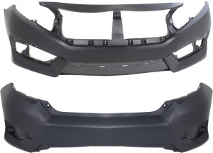 Front and Rear Bumper Cover Set for 2016-2018 Honda Civic Sedan, Primed (Ready to Paint), Replacement