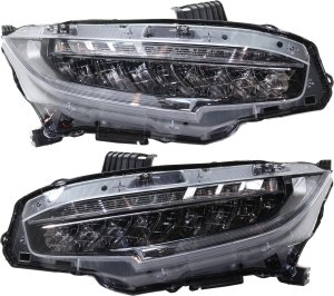 Pair/Set - LED Headlight Assembly for Honda Civic 2016-2021, Right (Passenger) & Left (Driver), Compatible with Coupe/Hatchback (2016-2019), Type R (2021, 2017-2019), Si, Sedan (2016-2019), 18-Touring Model, North America Built
