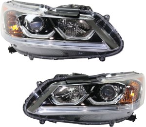 Headlight Assembly Pair/Set for 2017 Honda Accord, Right (Passenger) and Left (Driver), Halogen, Hybrid Model, Replacement