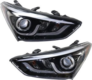 Pair/Set - Headlight Assembly for Hyundai Santa Fe Sport 2017-2018, Right (Passenger) and Left (Driver), Halogen, Replacement