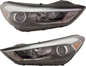 Headlight Assembly for Hyundai Tucson 2016-2018, Right (Passenger) and Left (Driver), Pair/Set of 2, Halogen with LED Position Light, Replacement