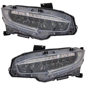 LED Headlight Assembly Pair/Set for 2019 Honda Civic Touring Model, Right (Passenger) and Left (Driver), North America Built Vehicle Replacement