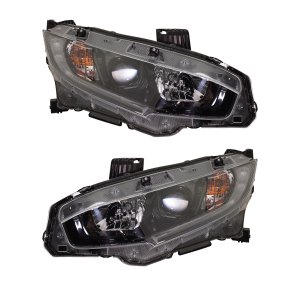Headlight Assembly Pair/Set for Honda Civic Sedan 2018, Right (Passenger) and Left (Driver), 1.5L Engine, Japan Built Vehicle, Replacement Halogen