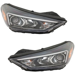 Headlight Assembly Pair/Set for Hyundai Tucson 2019-2021, Right (Passenger) and Left (Driver), Halogen with LED Position Light, Replacement