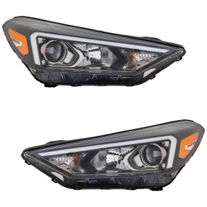 Headlight Assembly Pair/Set for 2019-2021 Hyundai Tucson, Halogen, Right (Passenger) and Left (Driver), without LED Position Light, Replacement