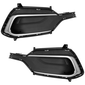 Fog Light Cover Pair/Set for Hyundai Santa Fe Sport 2018, Right (Passenger) & Left (Driver), Textured Black with Chrome Molding, for 2.4L Engine, Replacement