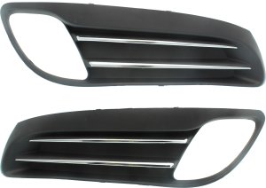 Front Fog Light Molding Pair/Set for 2010-2012 Hyundai Genesis Coupe, Right (Passenger) and Left (Driver), Black with Chrome Molding, Replacement