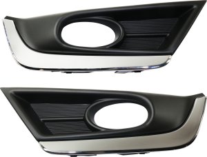 Front Fog Light Molding Pair/Set for 2017-2019 Honda CR-V, Right (Passenger) and Left (Driver), Black with Chrome Trim, Touring Model, Replacement