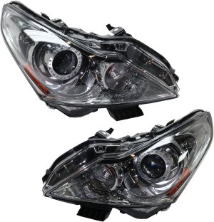 Headlight Assembly Pair/Set for INFINITI G37 2010-2013, G25 2011, Sport Model Sedan, Halogen, Right (Passenger) and Left (Driver), Replacement