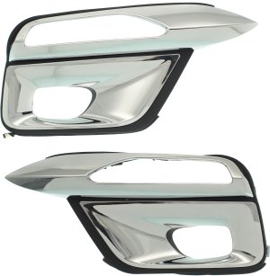 Front Fog Light Molding Pair/Set for 2015-2017 Infiniti QX80, Right (Passenger) and Left (Driver), Black with Chrome Trim, without Collision Warning, Replacement 