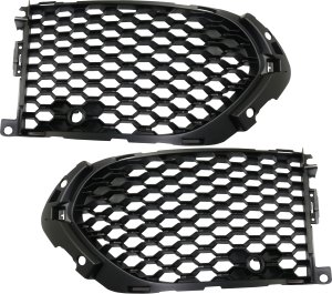 Front Fog Light Cover Pair/Set for Jaguar F-PACE 2017-2020, Right (Passenger) and Left (Driver), Textured Black with Open Side Mesh, Replacement