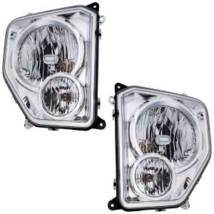 Headlight Assembly Pair/Set for 2008-2012 Jeep Liberty, Right (Passenger) and Left (Driver), Halogen, Without Black Bezel, With Fog Light, Round Bulb Shield, Replacement